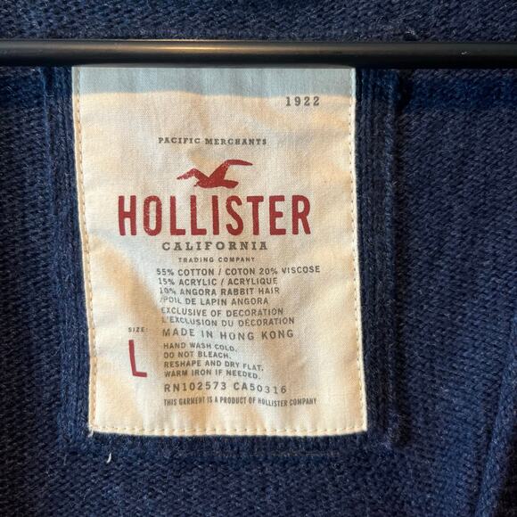 Y2k Hollister Navy Blue Button-Up Cardigan V-Neck Women's Size Large - Picture 3 of 5